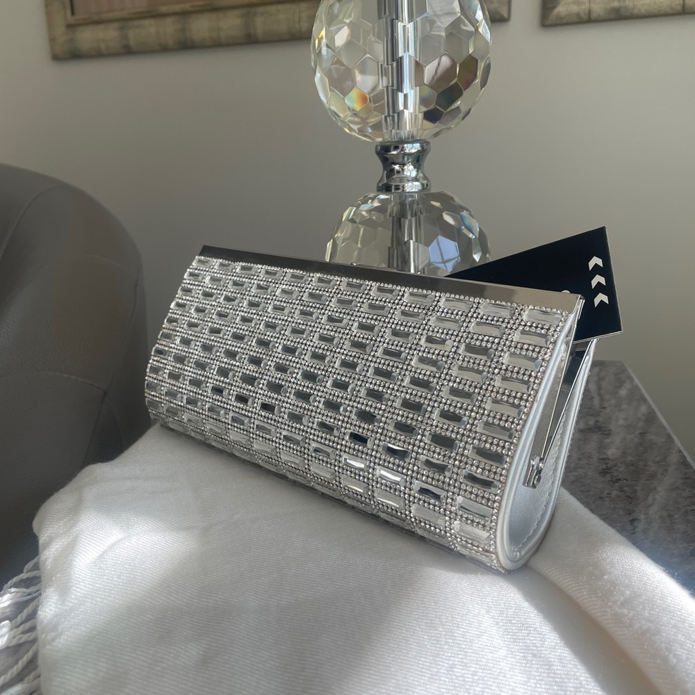 MMS Design Studio Silver Rhinestone Clutch